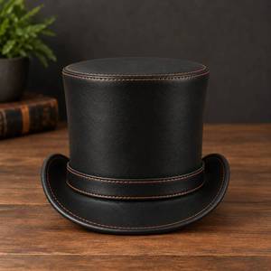 Premium Custom Genuine Leather Top Hat Spooky <b>Halloween</b> Pumpkin Jack-o'-Lantern Cosplay Costume Party <b>Accessory</b> Men OEM - Product Image 2