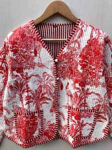 Chaquetas de Dos Bolsillos con Cierre de Botones, Chaqueta Acolchada con Estampado de Jungla para Mujer, Estilo Boho, Hecha a Mano, Regalos para las Fiestas - Product Image 4