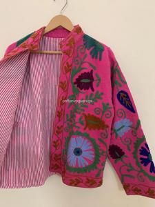 Chaqueta de algodón con bordado floral bohemio, cuello mandarín, manga larga, ropa de abrigo de primavera para mujer - Product Image 3