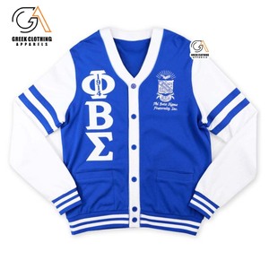 Cardigan en polaire léger Phi Beta Sigma bleu roi et blanc avec lettres grecques, boutonné, vêtement de fraternité, coupe élégante - Product Image 1