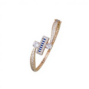 Bracelet avec une barre de pierre bleue saisissante et des accents de cristal doubles, bracelet élégant et léger conçu pour un usage quotidien moderne - Product Image 2