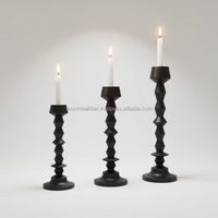 Ensemble de 3 bougeoirs coniques géométriques noir mat, supports à bougies en métal facetté, centre de table moderne, décoration de table ou de cheminée