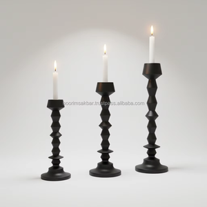 Matte <b>Black</b> Geometric Taper Candle <b>Holders</b> Set of 3 Faceted Metal <b>Candlestick</b> Stand Modern Centerpiece Mantel Tabletop Decor - Product Image 3