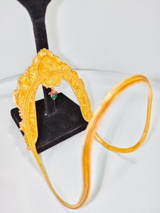 Joyería de templo Lakshmi de oro macizo de 22k, brazalete de oro amarillo auténtico, Bajuband Vanki, joyería nupcial tradicional del sur de la India para mujeres. - Product Image 3