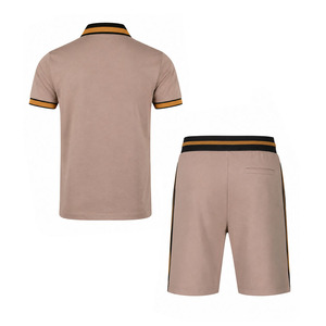 EKIN IMPEX Men's Casual Polo Shirt And Shorts <b>Set</b> Beige With Black And Orange Trim Breathable <b>Knitted</b> Summer Wear T Shirts <b>Set</b> - Product Image 2