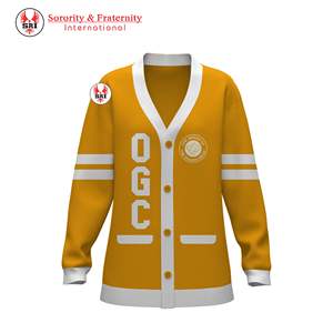 Cardigan pour femme en acrylique à col en V et manches longues, séchage rapide, qualité supérieure, fermeture à un bouton, avec broderie cercle doré et maçonnique |   OGC - Product Image 4