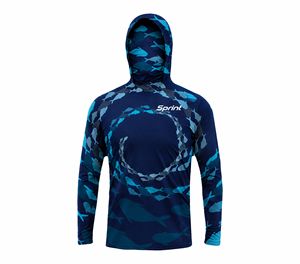 Sudadera con Capucha de Pesca de Manga Larga para Hombre Sprint, UPF 50, Anti-UV, con Estampado de Tiburón, Camiseta Deportiva Azul - Product Image 2