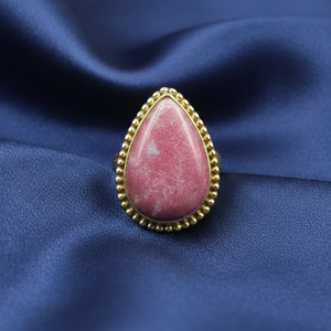 Natural Rhodonite Gemstone 925 Sterling Silver <b>Ring</b> Teardrop Handmade Beaded Frame Rose Gold Yellow Gold Plated Jewelry for Men - Product Image 4