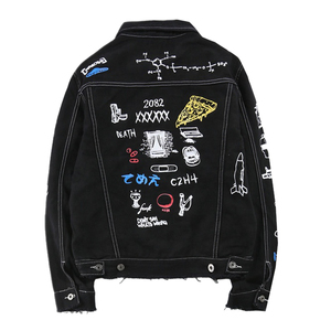 Saleh Enterprises Men Winter Y2K Hip Hop Embroidered 100% Cotton Washed Denim <b>Jacket</b> Casual <b>Trucker</b> Light Street Style - Product Image 2