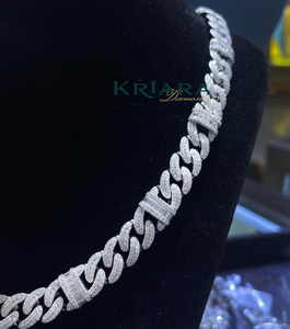 Men's Rhodium Plated 14k Gold Plated S925 Silver Lab Grown Diamond <b>Statement</b> <b>Necklace</b> Round Brilliant Cut Hiphop Link Chain - Product Image 2