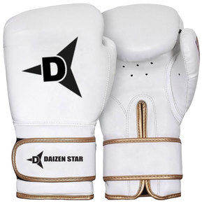 Daizen Star White Leather Boxing Gloves Lace-Up Wrist <b>Strap</b> Breathable Training Gear for Adults - Product Image 4