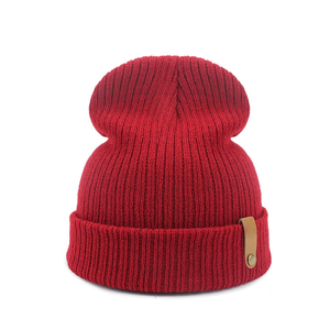 Custom Logo Ribbed Knit Beanie Hat Soft Acrylic <b>Winter</b> <b>Caps</b> Custom Leather Label Cuffed Skullcap Warm Slouchy Hat Bulk - Product Image 4