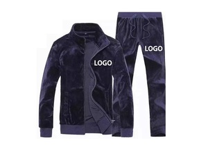 Maroon Color Plain Zipper Style <b>Velvet</b> Tracksuits Autumn Wear <b>Jacket</b> & Pant Velour Track Suit For Men Breathable Wholesale OEM - Product Image 2