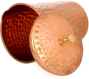 Wholesale Pure <b>Copper</b> Hammered Water Pitcher Jug with Lid Brass <b>Knob</b> Handcrafted Vessel Bulk - Product Image 2