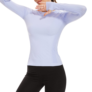 Camiseta de Yoga de Alta Calidad para Mujer, Color Sólido, Moda, Manga Larga, Transpirable, Ropa Deportiva para Correr, Camiseta de Yoga - Product Image 4