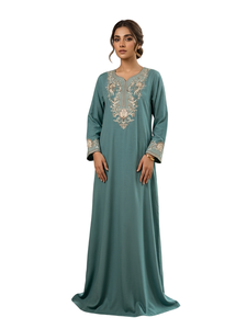 Vestido Abaya Morado Bordado, Vestido Largo Informal Musulmán de Manga Larga, Elegante para Uso Diario - Product Image 5