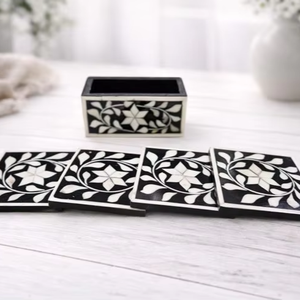 High On Demand Designer Bone Inlay <b>Table</b> <b>Coasters</b> Handcrafted Base Drink Pads - Product Image 1