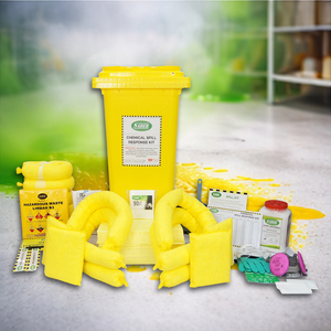Kit de Respuesta a Derrames Químicos de Alta Absorbencia de 120L (33 Galones), Contenedor con Ruedas Amarillo, Set Absorbente para Materiales Peligrosos, para Control de Emergencias de Ácidos y Álcalis - Product Image 1