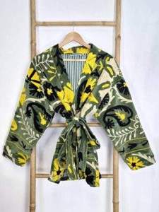 เสื้อแจ็คเก็ตผ้าฝ้ายซูซานีงานฝีมือสุดหรู สีเขียวมะกอก ปักลายพฤกษศาสตร์ พร้อมเข็มขัด สไตล์วินเทจ โบโฮ เอธนิค เสื้อคลุมผู้หญิง - Product Image 3