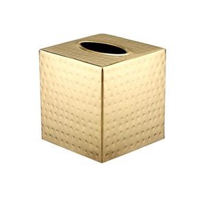 Boîte à mouchoirs carrée en métal doré martelé, porte-serviettes décoratif brillant et poli pour la décoration de comptoir - Product Image 1