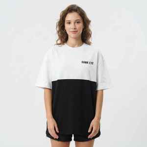 Camiseta Oversize de Mujer con Bloques de Color, Manga Corta, Cuello Redondo, Ajuste Holgado, 100% Algodón Transpirable, Top de Jersey para Primavera Verano - Product Image 4