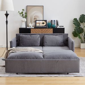 64.5 Inch Soft Corduroy Convertible <b>Sleeper</b> <b>Sofa</b> Bed 3 in 1 Adjustable Pullout with 2 Side Pockets and Pillows - Product Image 5
