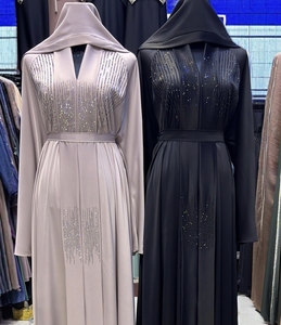 Wholesale Modest Dubai Beaded Sequined Long Sleeve <b>Abaya</b> Muslim Traditional Handmade Wedding Women Polyester Breathable V Neck - Product Image 5