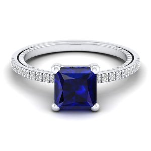 Bague REYES, dernier design, or 14 carats, diamant certifié IGI avec saphir bleu, pour femmes, bijoux fins faits à la main, cadeaux. - Product Image 1
