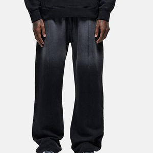 Pantalones Deportivos de Algodón Negro para Hombre, Cintura Elástica con Cordón, Corte Holgado Informal, Pierna Recta, Bolsillos Laterales, Transpirables, para Otoño - Product Image 1