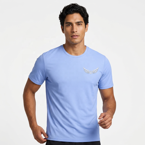 Camiseta de Manga Corta Azul Claro para Hombre con Logotipo de Ala Bordado, Cuello Redondo, Corte Regular Informal, Tela Jersey - Product Image 4