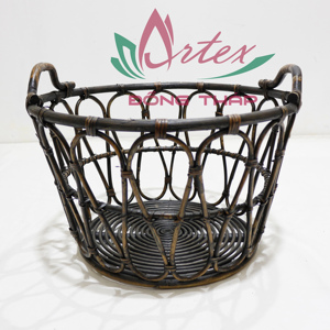 Panier de rangement rond en plastique tressé brun foncé, simple et écologique, avec poignées latérales, pour le linge et l'organisation - Product Image 6