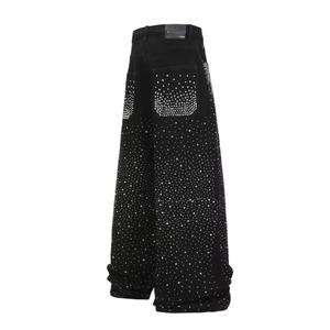 Men's High Waist <b>Wide</b> <b>Leg</b> Pants <b>Sequined</b> Black Casual <b>Trousers</b> Button Fly Midweight Polyester Winter Style Custom Design Men fit - Product Image 2