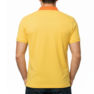 Camiseta Polo Amarilla Moderna para Hombre, Cuello Naranja en Contraste, Manga Corta, Corte Ajustado, Informal de Verano - Product Image 4