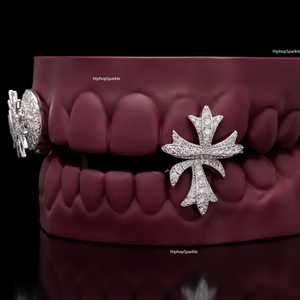 Grillz personnalisés en argent sterling 925 avec diamants Moissanite VVS, capuchons dentaires Hip Hop avec motifs croix et étoile pour hommes - Product Image 4