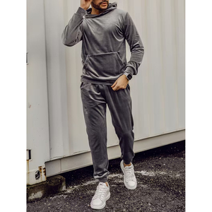 <b>Men</b> <b>Velvet</b> Tracksuit Set Hooded Full Length Solid Color Casual Sportswear Pants <b>Jacket</b> Loose Fit Autumn Wear - Product Image 5