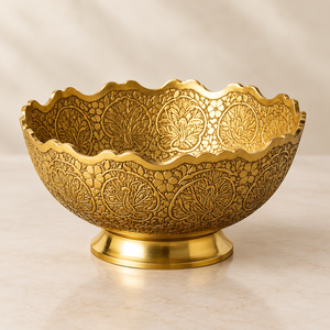 Cuenco Decorativo de Metal Dorado Antiguo con Base Acanalada, Centro de Mesa de Lujo para Decoración del Hogar, Comedor y Exhibición - Product Image 6