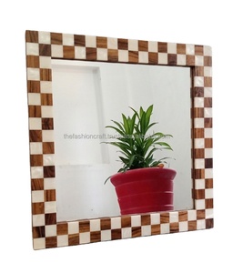 Premium Handmade Custom Chess Design Modern Eco-Friendly Polished Wedding <b>Square</b> Wood/Resin 18x18 Inch <b>Mirror</b> Wall Art Home - Product Image 5