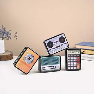 Juego de 4 Recipientes Rectangulares de Metal Multicolor con Acabado Brillante, Cajas de Almacenamiento Metálicas Resistentes con Diseños de Artículos Electrónicos - Product Image 1