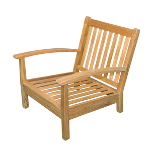 Fauteuil d'extérieur en teck avec coussins bleu marine, structure en bois massif, résistant aux intempéries, mobilier de jardin, une place - Product Image 2