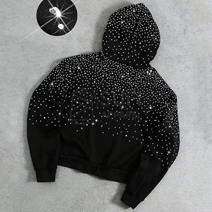 Sudadera con Capucha Extra Grande de Punto Forrada para Invierno con Pedrería Brillante y Logotipo Frontal, Cómoda y Llamativa, de Poliéster/Algodón - Product Image 6