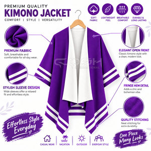 Cardigan à manches chauve-souris violet Cosh International Sorority Sisterhood pour femme, poncho décontracté à col ouvert de couleur unie - Product Image 6