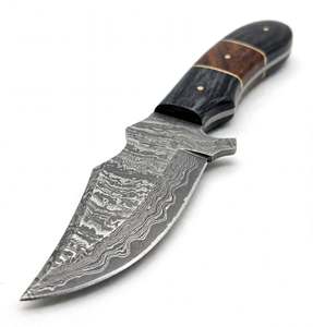 Cuchillo utilitario compacto de acero damasco con perfil de doble protección para los dedos y mango de palisandro y ébano. - Product Image 5