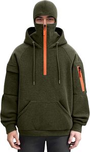 เสื้อฮู้ดดี้ครึ่งซิป Y2K ผ้าฟลีซคอตตอน 100% สีเขียวล้าง คุณภาพสูง ขายส่ง สำหรับผู้ชาย มีฮู้ดปิดหน้า สวมใส่สบายๆ - Product Image 1