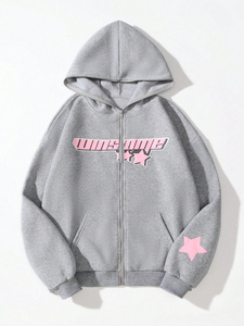 เสื้อสเวตเชิ้ตผ้าฟลีซพิมพ์ลายดาวและตัวอักษรสำหรับผู้หญิง แขนยาว - Product Image 1
