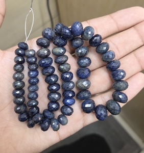 Perles rondes facettées en opale et saphir bleu naturel 8x12mm, brin de 17 pouces avec expertise tierce (pour la fabrication de bijoux) - Product Image 4