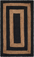 Tapis rectangulaire fait main en jute noir et naturel, style moderne farmhouse