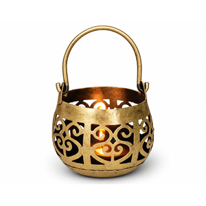 Portavelas de Latón Dorado, Linterna Decorativa de Metal con Asa para Colgar, Estilo Vintage Marroquí, Decoración para Mesa de Hogar u Oficina - Product Image 4