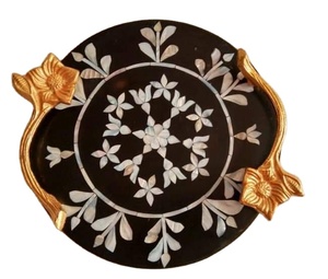 Bandejas de Servir con Incrustaciones de Nácar Gris, Base de Madera de 30x30 cm, Arte de Incrustaciones de Hueso, Artesanía de Calidad, Certificado EPCH - Product Image 1