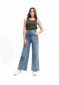 Jean large tendance 2025 taille haute en denim ample et fluide coupe droite pour femme - Product Image 3