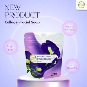 Savon hydratant éclaircissant au collagène végétalien et à la niacinamide avec extrait de fleur de pois papillon pour tous types de peau 60g - Product Image 1